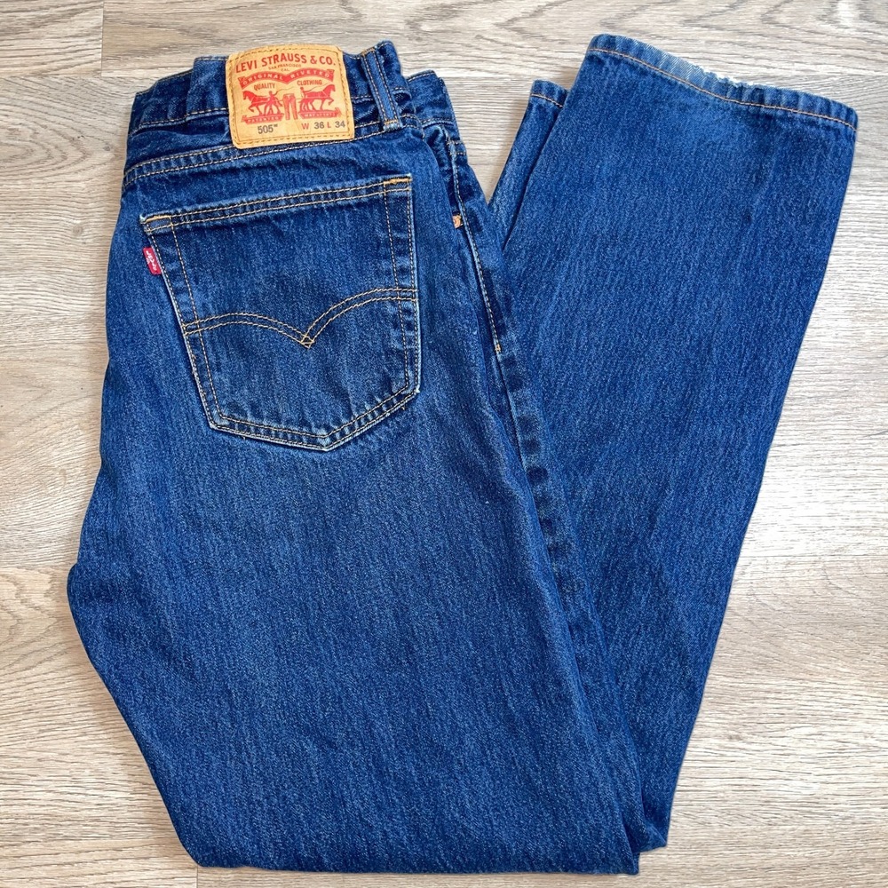 Levi's505 Regular Fit Jeans Mens 36x34 Blue Denim Medium Wash Straight Leg Pants